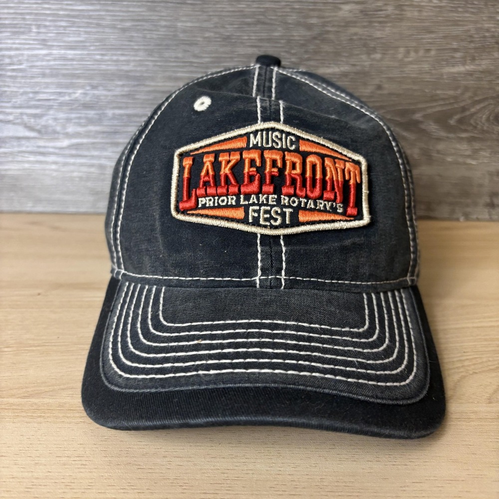 Lakefront Music Fest Hat Cap Strap Back Black White Embroidered Patch Mens